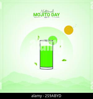 Conception de publicités créatives pour la Journée nationale du Mojito. Journée nationale de Mojito, 11 juillet, illustration vectorielle 3D. Illustration de Vecteur