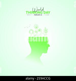Journée mondiale de la pensée. Journée de réflexion design créatif 22 février. affiche de médias sociaux, vecteur Illustration de Vecteur