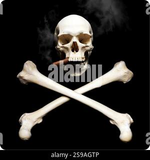 Fumer une vraie calotte crânienne humaine avec des os croisés, ST. Pétersbourg, Russie, Europe Banque D'Images
