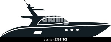Silhouette d'un yacht moderne naviguant sur la mer calme, parfait pour représenter le luxe, le voyage et les activités de loisirs, graphique vectoriel simple et élégant Illustration de Vecteur