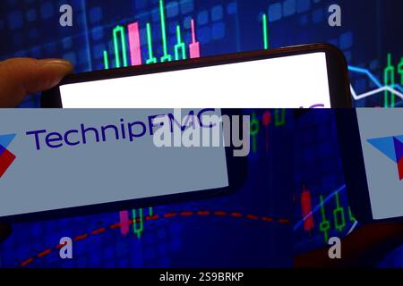 23 janvier 2025, Pologne : dans cette illustration photo, le logo de la société TechnipFMC est affiché sur un écran de smartphone. (Crédit image : © Piotr SWAT/SOPA images via ZUMA Press Wire) USAGE ÉDITORIAL SEULEMENT! Non destiné à UN USAGE commercial ! Banque D'Images