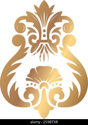 Design ornemental en or complexe avec des motifs floraux de style baroque avec des tourbillons élégants et des fleurs, parfait pour une utilisation décorative dans les projets d'art et de design Illustration de Vecteur