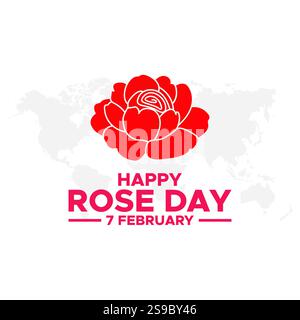 Carte postale et carte de voeux Happy Rose Day. 7 février - Rose Day lineart de la semaine de la Saint-Valentin minimal Vector illustration Happy Rose Day tenu le 07 février Illustration de Vecteur