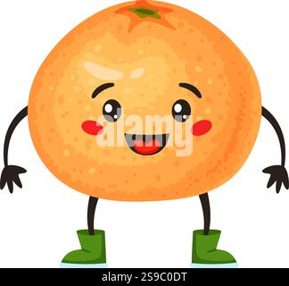 Personnage de fruit orange de dessin animé arborant des bottes vertes joyeuses et un visage souriant joyeux, incarnant des idéaux alimentaires sains et attirant les projets et activités des enfants Illustration de Vecteur