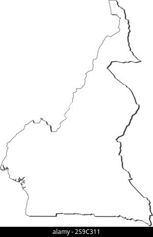 Carte du Cameroun, conteuse comme une ligne noire. Illustration de Vecteur