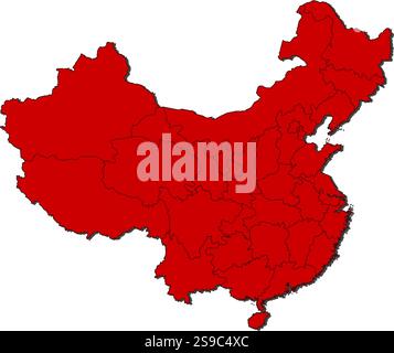 Carte de la Chine avec les provinces, colorée en rouge. Illustration de Vecteur