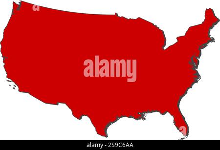 Carte des États-Unis avec les provinces, colorée en rouge. Illustration de Vecteur