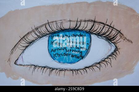 Munich, Allemagne, 5 avril 2023 : des élèves de différentes écoles secondaires de Munich ont dessiné pour montrer comment ils imaginent la société du futur. (PH Banque D'Images