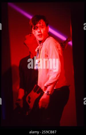 BRETT ANDERSON, GROUPE DE SUEDE, 1994 : Brett Anderson de Suede participe à la Dog Man Star UK Tour au Newport Centre à Newport, pays de Galles, Royaume-Uni, le 20 décembre 1994. C'est l'une des premières performances live que Suede donne avec leur nouveau guitariste Richard Oakes. Photographie : Rob Watkins Banque D'Images