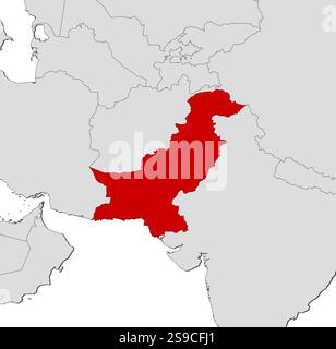 Carte du Pakistan et des pays voisins, Pakistan est surligné en rouge. Illustration de Vecteur