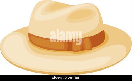 Chapeau panama classique présentant un ruban marron élégant, servant d'accessoire intemporel pour la protection solaire tout en améliorant la mode estivale et l'élégance dans les environnements extérieurs Illustration de Vecteur