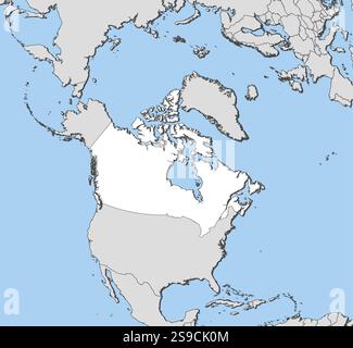 Carte du Canada et des pays voisins, le Canada est surligné en blanc. Illustration de Vecteur