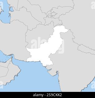 Carte du Pakistan et des pays voisins, Pakistan est surligné en blanc. Illustration de Vecteur