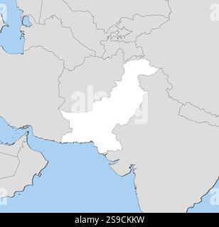 Carte du Pakistan et des pays voisins, Pakistan est surligné en blanc. Illustration de Vecteur