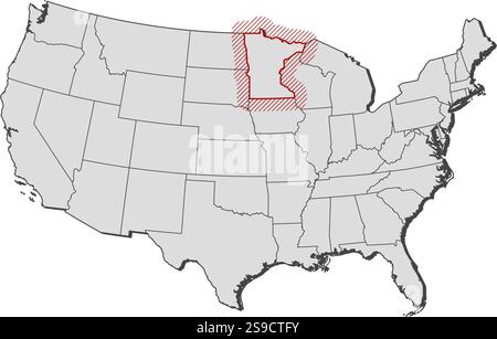 Carte des États-Unis avec les provinces, Minnesota est mis en évidence par une éclosion. Illustration de Vecteur