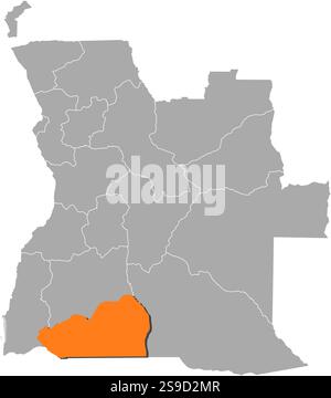 Carte de l'Angola avec les provinces, Cunene est surligné en orange. Illustration de Vecteur