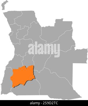 Carte de l'Angola avec les provinces, Huíla est surligné en orange. Illustration de Vecteur