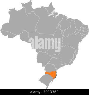 Carte du Brésil avec les provinces, Santa Catarina est surligné en orange. Illustration de Vecteur