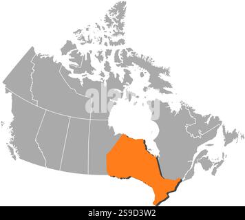 Carte du Canada avec les provinces, l'Ontario est surligné en orange. Illustration de Vecteur