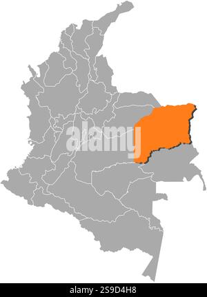 Carte de Colombie avec les provinces, Vichada est surligné en orange. Illustration de Vecteur