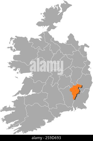 Carte de l'Irlande avec les provinces, Carlow est surligné en orange. Illustration de Vecteur