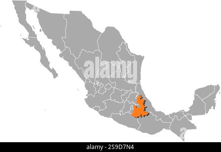 Carte du Mexique avec les provinces, Puebla est surligné en orange. Illustration de Vecteur