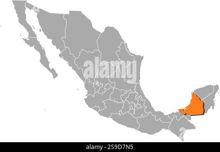 Carte du Mexique avec les provinces, Campeche est surligné en orange. Illustration de Vecteur