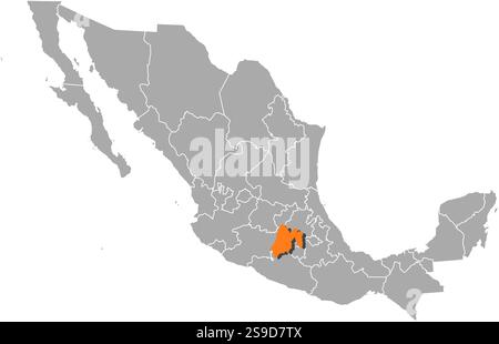 Carte du Mexique avec les provinces, État de Mexico est surligné en orange. Illustration de Vecteur