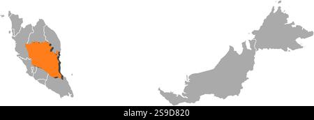 Carte de Malaisie avec les provinces, Pahang Darul Makmur est surligné en orange. Illustration de Vecteur