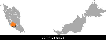 Carte de Malaisie avec les provinces, Negeri Sembilan Darul Khusus est surligné en orange. Illustration de Vecteur