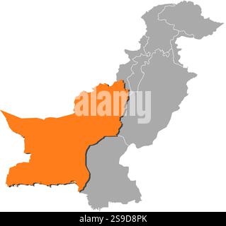 Carte du Pakistan avec les provinces, Baloutchistan est surligné en orange. Illustration de Vecteur