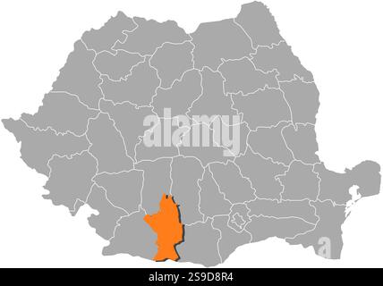 Carte de Roumanie avec les provinces, Olt est surligné en orange. Illustration de Vecteur