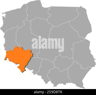 Carte de la Pologne avec les provinces, basse-Silésie est surlignée en orange. Illustration de Vecteur