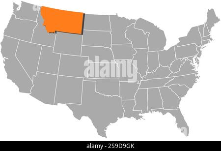 Carte des États-Unis avec les provinces, Montana est surligné en orange. Illustration de Vecteur
