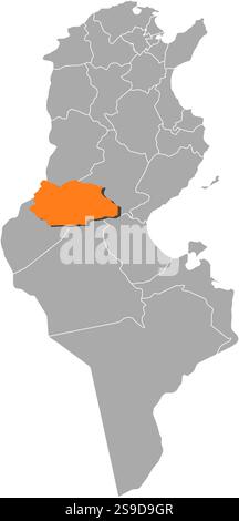 Carte de Tunisie avec les provinces, Gafsa est surligné en orange. Illustration de Vecteur
