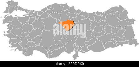Carte de la Turquie avec les provinces, Yozgat est surligné en orange. Illustration de Vecteur