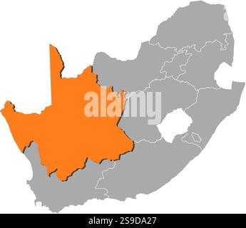 Carte de l'Afrique du Sud avec les provinces, le Cap Nord est surligné en orange. Illustration de Vecteur