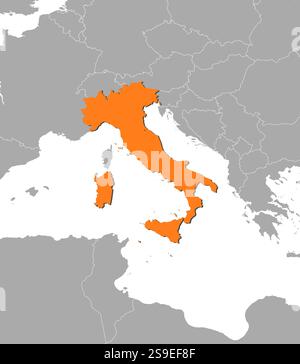 Carte de l'Italie et des pays voisins, l'Italie est surlignée en orange. Illustration de Vecteur