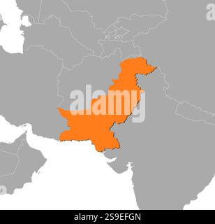 Carte du Pakistan et des pays voisins, Pakistan est surligné en orange. Illustration de Vecteur