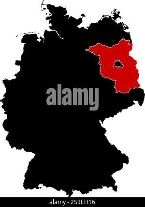 Carte de l'Allemagne en noir, Brandebourg est surligné en rouge. Illustration de Vecteur