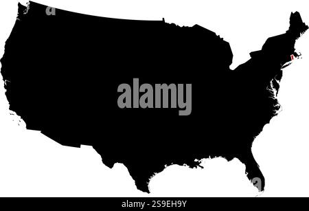 Carte des États-Unis en noir, Rhode Island est surligné en rouge. Illustration de Vecteur