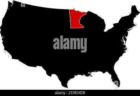 Carte des États-Unis en noir, Minnesota est surligné en rouge. Illustration de Vecteur