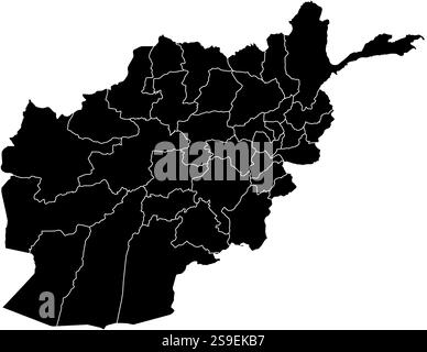 Carte de l'Afghanistan en noir avec les provinces. Illustration de Vecteur
