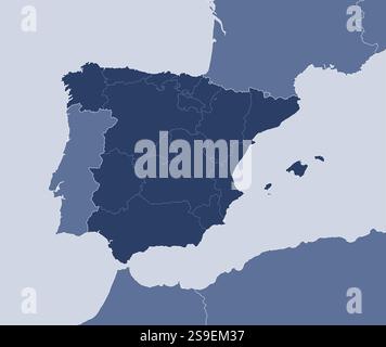 Carte de l'Espagne et des pays voisins, Espagne est mis en évidence. Illustration de Vecteur