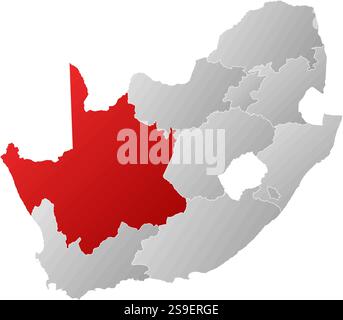Carte de l'Afrique du Sud avec les provinces, remplies d'un gradient linéaire, Cap Nord est mis en évidence. Illustration de Vecteur