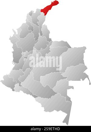 Carte de la Colombie avec les provinces, rempli d'un gradient linéaire, la Guajira est mis en évidence. Illustration de Vecteur