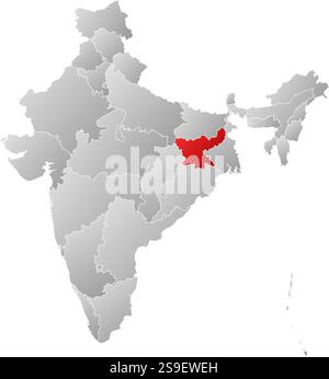 Map of India with the provinces, filled with a linear gradient, Jharkhand is highlighted. Illustration de Vecteur