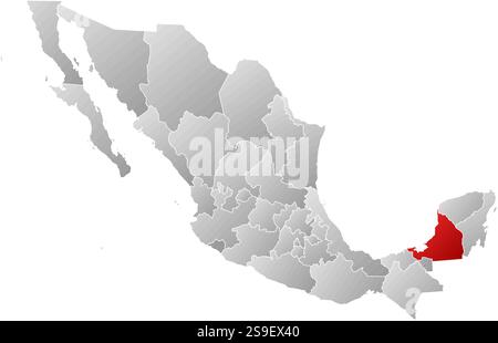 Carte du Mexique avec les provinces, remplie d'un gradient linéaire, Campeche est mis en évidence. Illustration de Vecteur