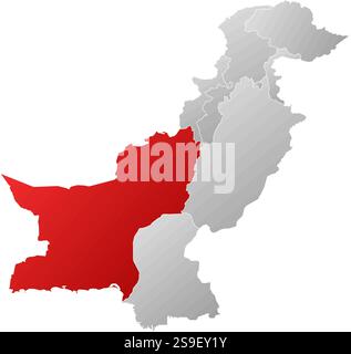 Carte du Pakistan avec les provinces, rempli d'un gradient linéaire, Baloutchistan est mis en évidence. Illustration de Vecteur