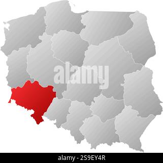 Carte de la Pologne avec les provinces, remplie d'un gradient linéaire, basse Silésie est mise en évidence. Illustration de Vecteur